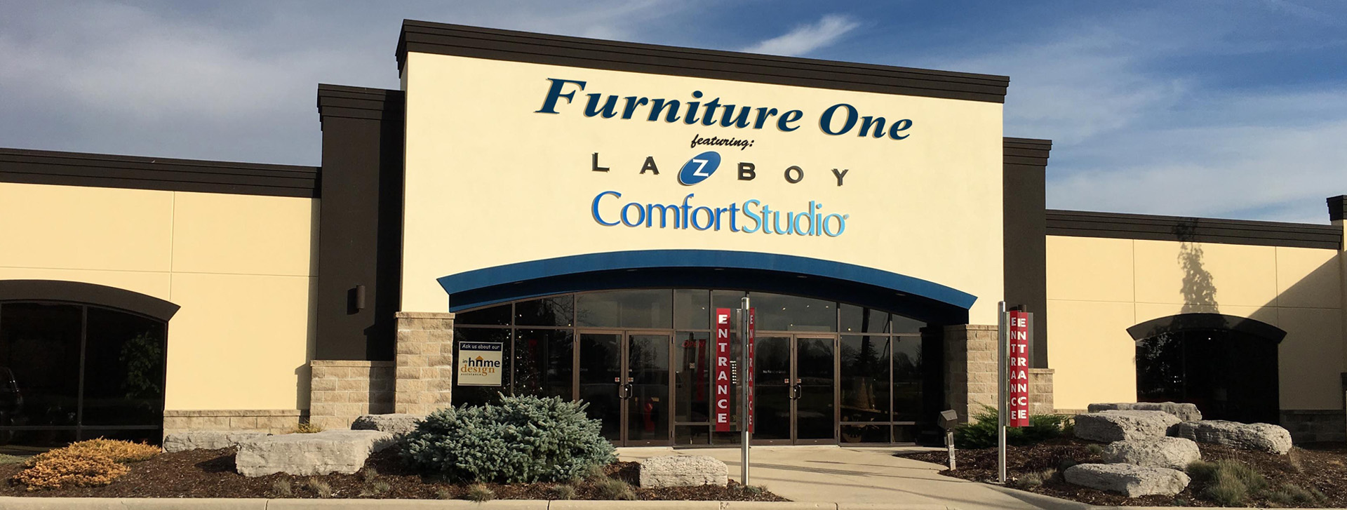 Exterior of the Furniture One La-Z-Boy Comfort Studio building